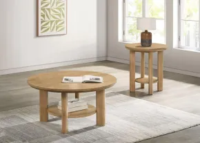 Coaster Fine Furniture 706298-S2 Ottowa - 2 Piece Round Wood Coffee Table Set - Washed Oak