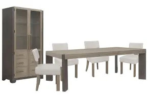 Pulaski Furniture P402240-KIT3 Pulaski Furniture P402240-KIT3 Anderson Park - Leg Dining Table With 4 Klismos Dining Chairs And China Cabinet - Moose Trail / Frontier Brown