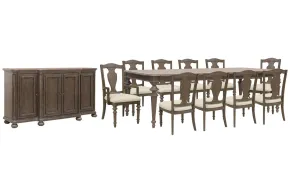 Pulaski Furniture P412240-KIT30 Pulaski Furniture P412240-KIT30 Saddle Creek - Extendable Leg Dining Table With 8 Wood Back Side Chairs, 2 Arm Chairs And Server - Timber Brown