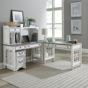 Liberty Furniture 244-HOJ-LSLD Liberty Furniture 244-HOJ-LSLD Magnolia Manor - 5 Piece Home Office Set (L Shaped Desk & Hutch) - Antique White