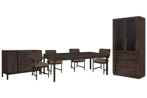 Pulaski Furniture P419240-KIT6 Pulaski Furniture P419240-KIT6 Modern Mosaic - Leg Dining Table With 4 Arm Chairs, Sideboard And China Cabinet - Brown