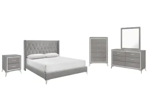 New Classic 00-3365G-15C New Classic 00-3365G-15C Huxley - 6/6 Eastern King 5 Piece Bedroom Set (Bed & Dresser & Mirror & Nightstand & Chest) - Gray