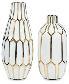 Ashley Furniture A2000135 Mohsen - Vase Set (Set of 2) - Gold Finish / White