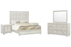 Pulaski Furniture P269-BR-K5-KIT6 Pulaski Furniture P269-BR-K5-KIT6 Camila - California King Upholstered Bed, 2 Nightstands And Drawer Dresser With Mirror - Creamy White
