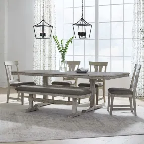 Liberty Furniture 528-CD-6TRS Liberty Furniture 528-CD-6TRS Hallendale - 6 Piece Trestle Table Set - Gravel Wash