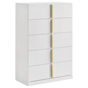 Coaster Fine Furniture 223095 Ines - 5-Drawer Bedroom Chest Of Drawers - White High Gloss