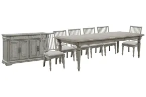 Pulaski Furniture P091240-KIT6 Pulaski Furniture P091240-KIT6 Madison Ridge - Extendable Leg Dining Table With 6 Side Chairs And Server - Bluff Gray