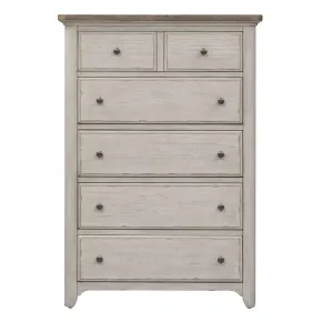 Liberty Furniture 652-BR41 Farmhouse Reimagined - 5 Drawer Chest - Antique White / Chestnut Tops