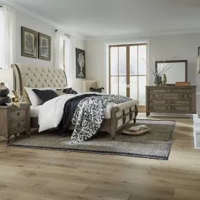 Liberty Furniture 615-BR-KSLDMN Liberty Furniture 615-BR-KSLDMN Americana Farmhouse - 4 Piece Bedroom Set (King Sleigh Bed, Dresser & Mirror, Nightstand) - Dusty Taupe