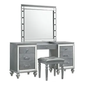 New Classic 02-9698S-VMS New Classic 02-9698S-VMS Valentino - Vanity Table & Mirror & Stool - Silver