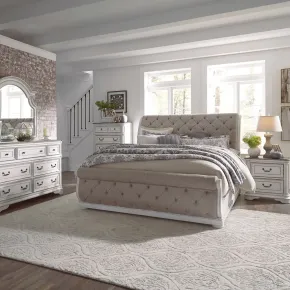 Liberty Furniture 244-BR-KUSLDMCN Liberty Furniture 244-BR-KUSLDMCN Magnolia Manor - 5 Piece Bedroom Set (King Upholstered Sleigh Bed, Dresser & Mirror, Chest, Nightstand) - Antique White