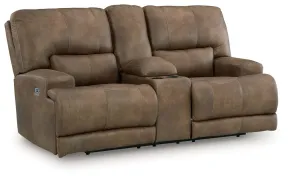 Ashley Furniture PC9180218 Beckley Place - Power Reclining Loveseat With Console / Adjustable Headrest - Earth