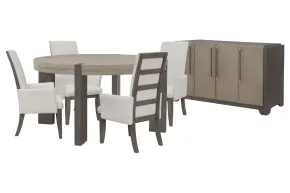 Pulaski Furniture P402230-KIT10 Anderson Park - Round Dining Table With 4 Upholstered Arm Chairs And Sideboard - Moose Trail / Frontier Brown