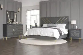 New Classic 00-B1826-15N New Classic 00-B1826-15N Symmetry - 6/6 Eastern King 5 Piece Bedroom Set (Bed, Dresser, Mirror, 2 Nightstands) - Gray