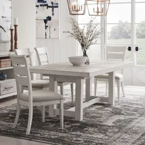 Liberty Furniture 142-DR-5TRS Backroads - 5 Piece Trestle Table Set - Weathered White & Parchment