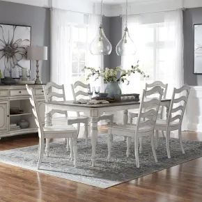 Liberty Furniture 244-CD-7LGS Liberty Furniture 244-CD-7LGS Magnolia Manor - 7 Piece Leg Table Set - Antique White & Weathered Bark