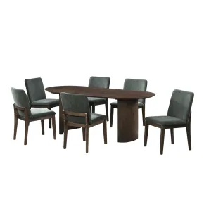 New Classic 40-D3434-OT6G New Classic 40-D3434-OT6G Kody - 79" Oval Fixed-Top Dining Table With 6 Chairs - Brown / Forest Greeen