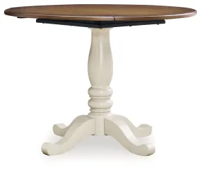Ashley Furniture PCD616-15 Wirloni - Round Dining Room Drop Leaf Table - Antique White / Brown