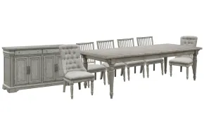 Pulaski Furniture P091240-KIT38 Pulaski Furniture P091240-KIT38 Madison Ridge - Extendable Leg Dining Table With 4 Side Chairs, 2 Host Chairs And Server - Bluff Gray