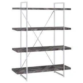 CoasterEssence 802613 Grimma - 4-Shelf Bookshelf - Rustic Gray And Chrome