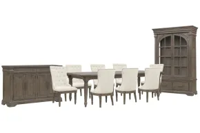 Pulaski Furniture P413240-KIT27 Pulaski Furniture P413240-KIT27 Madison Ridge - Extendable Leg Dining Table With 8 Host Chairs, Server And China Cabinet - Natural Bark