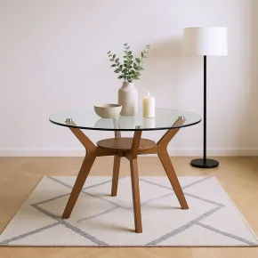 New Classic 40-D1651-DGT Oscar - Round Glass Dining Table - Walnut