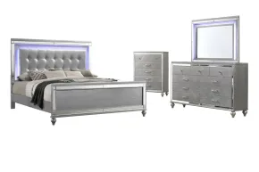 New Classic 02-9698S-24C New Classic 02-9698S-24C Valentino - Western King 4 Piece Bedroom Set (Bed, Dresser, Mirror, Chest) - Silver