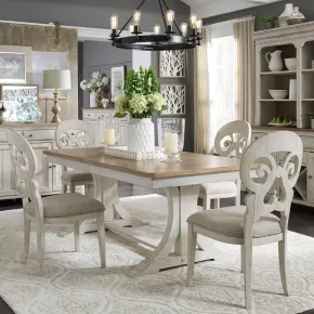 Liberty Furniture 652-DR-7TRS Liberty Furniture 652-DR-7TRS Farmhouse Reimagined - 7 Piece Trestle Table Set - Antique White / Chestnut Tops