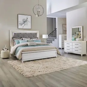 Liberty Furniture 781-BR-KUBDMC Liberty Furniture 781-BR-KUBDMC Reflections - 4 Piece Bedroom Set (King Upholstered Bed, Dresser & Mirror, Chest) - Pearl White