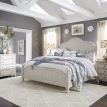 Liberty Furniture 652-BR-KPSDMN Liberty Furniture 652-BR-KPSDMN Farmhouse Reimagined - 4 Piece Bedroom Set (King Poster Bed, Dresser & Mirror, Nightstand) - Antique White / Chestnut Tops