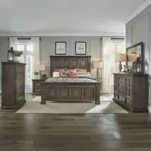 Liberty Furniture 361-BR-CPBDMCN Liberty Furniture 361-BR-CPBDMCN Big Valley - 5 Piece Bedroom Set (California King Panel Bed, Dresser & Mirror, Chest, Nightstand) - Brownstone