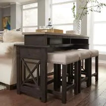 Liberty Furniture 422-OT-4PCS Heatherbrook - 4 Piece Console Set (1 Console 3 Stools) - Charcoal & Ash