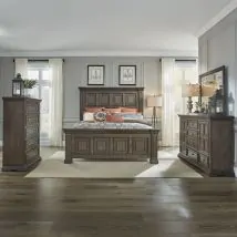 Liberty Furniture 361-BR-QPBDMC Liberty Furniture 361-BR-QPBDMC Big Valley - 4 Piece Bedroom Set (Queen Panel Bed, Dresser & Mirror, Chest) - Brownstone