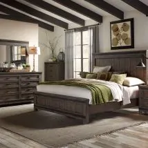Liberty Furniture 759-BR-CPBDMC Liberty Furniture 759-BR-CPBDMC Thornwood Hills - 4 Piece Bedroom Set (California King Panel Bed, Dresser & Mirror, Chest) - Rock Beaten Brown