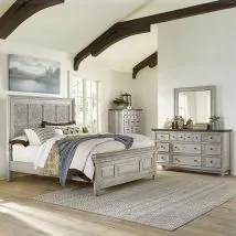 Liberty Furniture 824-BR-OCPBDMC Heartland - 4 Piece Bedroom Set (California King Panel Bed, Dresser & Mirror, Chest) - White