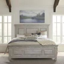 Liberty Furniture 824-BR-KPB Heartland - King Panel Bed - Antique White / Tobacco Tops
