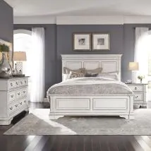 Liberty Furniture 520-BR-CPBDMN Liberty Furniture 520-BR-CPBDMN Abbey Park - 4 Piece Bedroom Set (California King Panel Bed, Dresser & Mirror, Nightstand) - Antique White