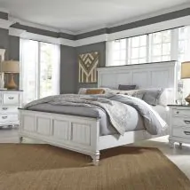Liberty Furniture 417-BR-CPBDMN Liberty Furniture 417-BR-CPBDMN Allyson Park - 4 Piece Bedroom Set (California King Panel Bed, Dresser & Mirror, Nightstand) - Wirebrushed White / Charcoal