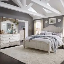 Liberty Furniture 652-BR-QPSDMC Liberty Furniture 652-BR-QPSDMC Farmhouse Reimagined - 4 Piece Bedroom Set (Queen Poster Bed, Dresser & Mirror, Chest) - Antique White / Chestnut Tops