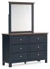 Ashley Furniture B414/21/26/53/52/86/92(2) Ashley Furniture B414/21/26/53/52/86/92(2) Landocken - 7 Pc. - Dresser, Mirror, Twin Panel Bed, 2 Nightstands - Brown / Blue