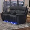 New Classic L4589-25P2-BLK Hartley - Reclining Console Loveseat With Power Headrest & Footrest - Black