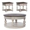 Liberty Furniture 498-OT-O3PCS Morgan Creek - 3 Piece Table Set (1 Round Cocktail 2 End Tables) - Antique White / Wirebrushed Tobacco Accents