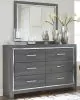 Ashley Furniture B214/31/36/46/58/B100-66/92 Ashley Furniture B214/31/36/46/58/B100-66/92 Lodanna - 6 Pc. - Dresser, Mirror, Chest, King Upholstered Panel Headboard with Bolt on Bed Frame, Nightstand - Gray