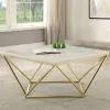 CoasterEssence 700846 Meryl - Square Faux Marble Top Coffee Table - White And Gold