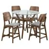 New Classic 45-D1651-DG4GC Oscar - Round Glass Counter Table With 4 Gray Cushion Chairs - Brown / Gray