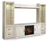 Ashley Furniture W331W8 Bellaby - Entertainment Center - TV Stand With Faux Firebrick Fireplace Insert - Whitewash