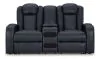 Ashley Furniture 3660318 Fyne-Dyme - Power Reclining Loveseat with Console/Adj Hdrst - Sapphire