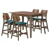 New Classic 45-D1651-DR4FC Oscar - Counter Wood Table - Walnut With 4 Teal Cushion Chairs - Brown / Blue