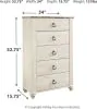 Ashley Furniture B267/31/36/46/58 Willowton - 4 Pc. - Dresser, Mirror, Chest, King Panel Headboard - Whitewash