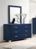 CoasterEveryday 223373M Melody - 6-Drawer Upholstered Dresser With Mirror - Pacific Blue